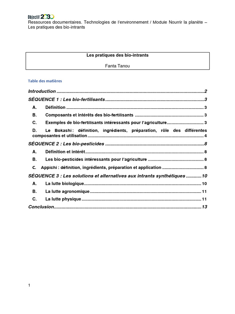 Pratiques des bio-intrants en agriculture | PDF | Sol (pédologie ...