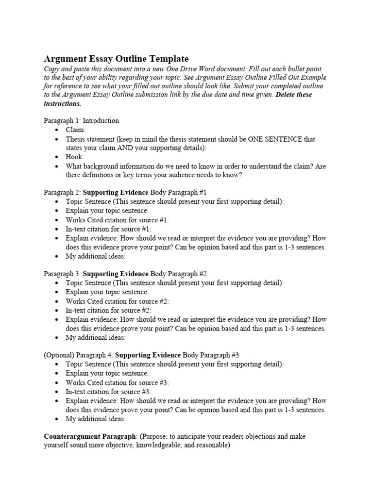 Argument Outline Template PDF Essays Paragraph