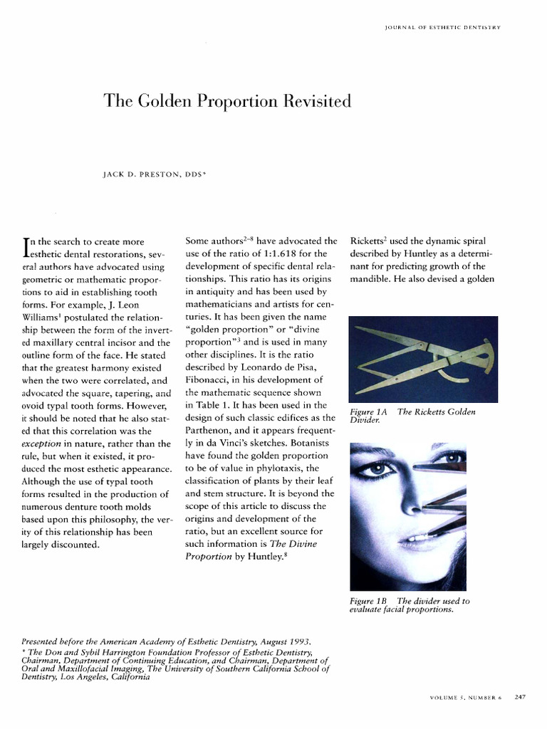 Golden Proportion in Dental Aesthetics | PDF | Dentistry | Dental Anatomy
