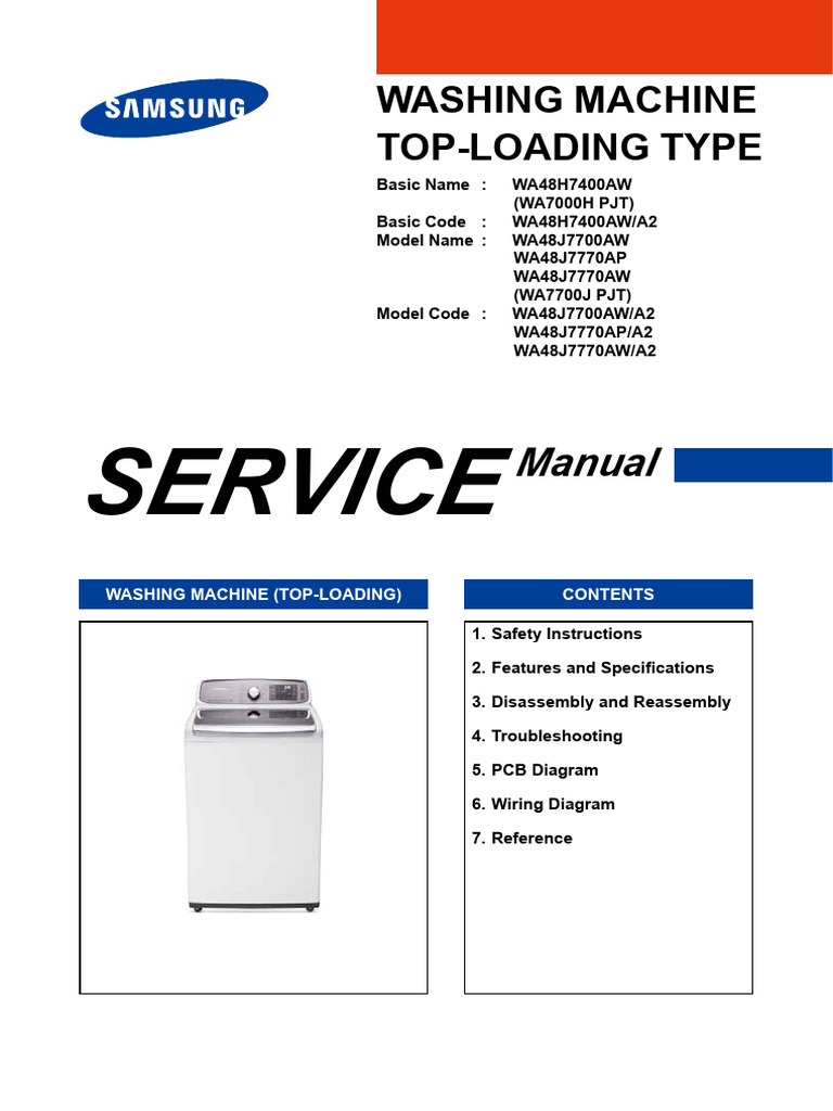 Samsung WA48J7700AW/A2 Service Manual | PDF | Washing Machine ...