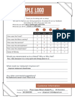 Activity Restaurant Comment Card