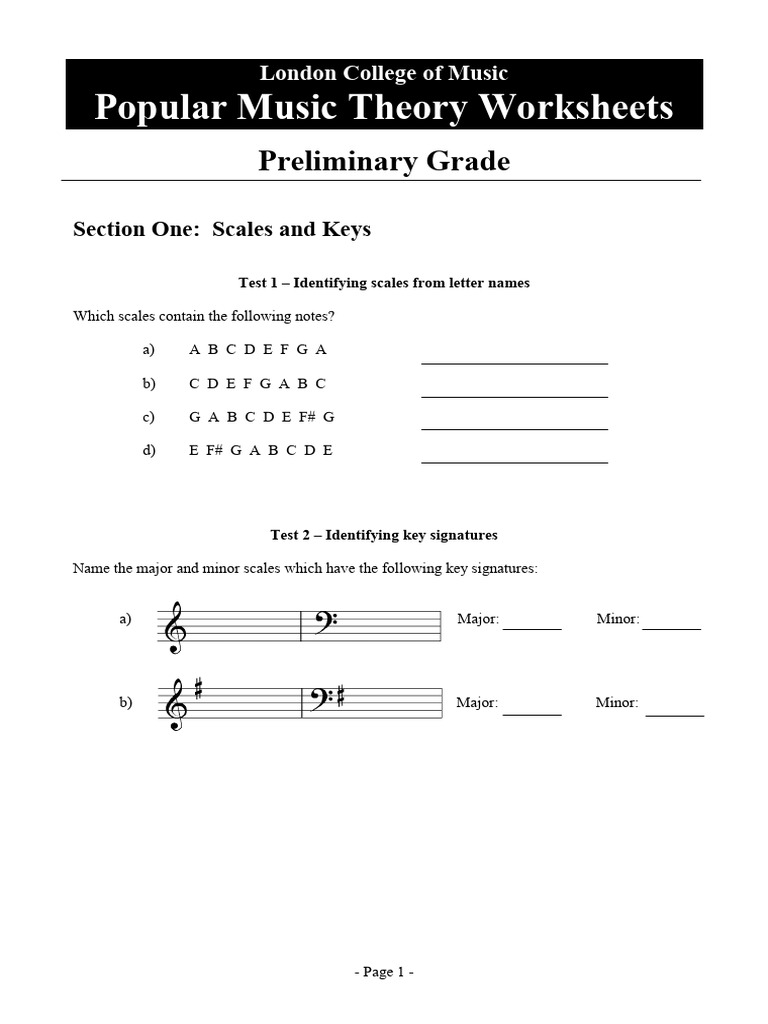 Pop Theory Worksheet Preliminary | PDF | Minor Scale | Scale (Music)
