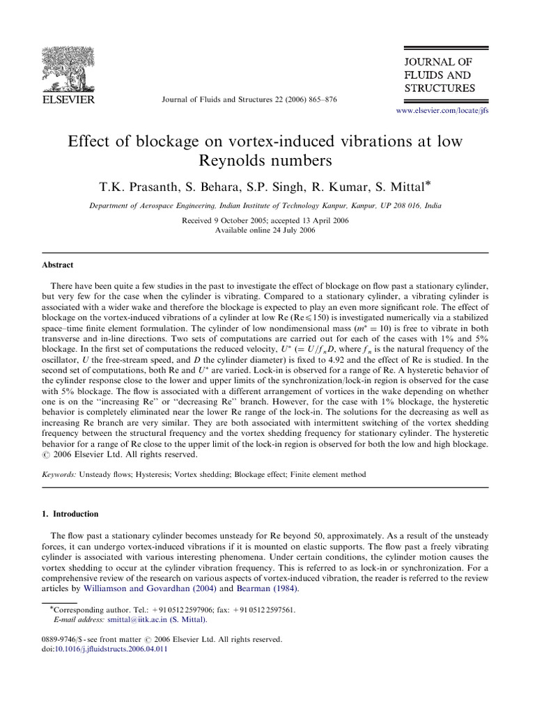 Blockage Impact on Vortex-Induced Vibration | PDF | Lift (Force ...