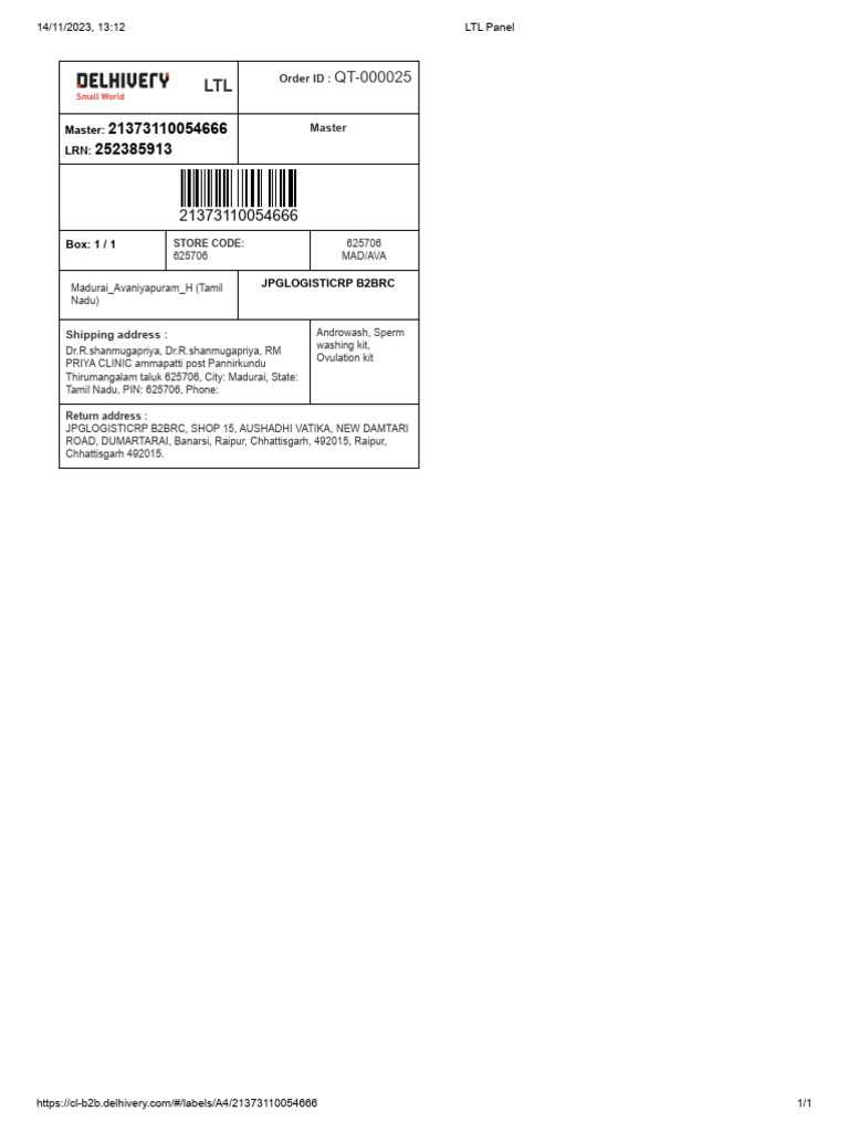 Master: LRN:: Order ID | PDF