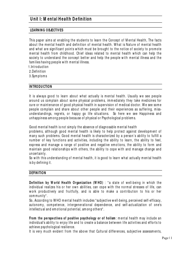 Understanding Mental Health Concepts | PDF | Stress (Biology ...
