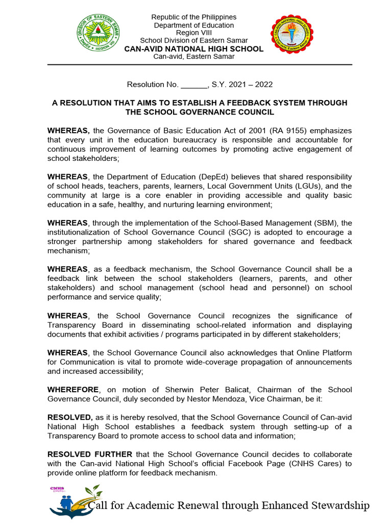 Resolution On Establishment of Feedback System of SGC | PDF | Governance