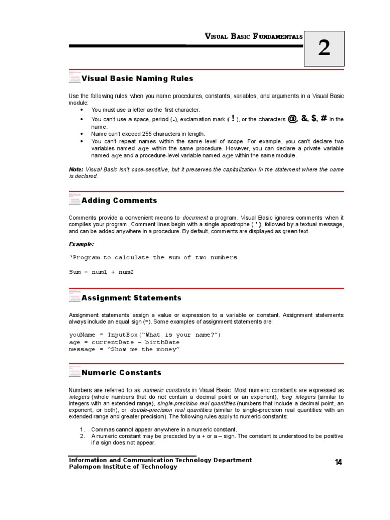 LESSON 2 - Visual Basic Fundamentals | PDF | Scope (Computer Science ...
