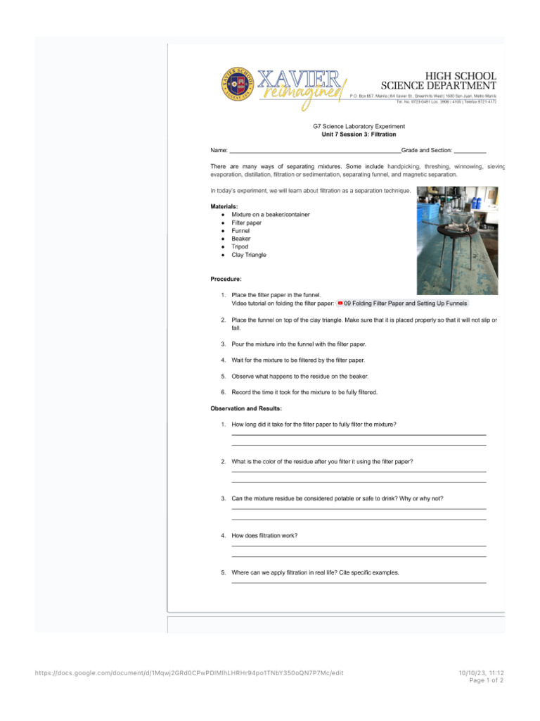 U7 S3 Laboratory Experiment On Filtration PDF