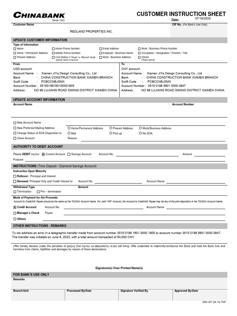 Cis Blank PDF Banks Deposit Account