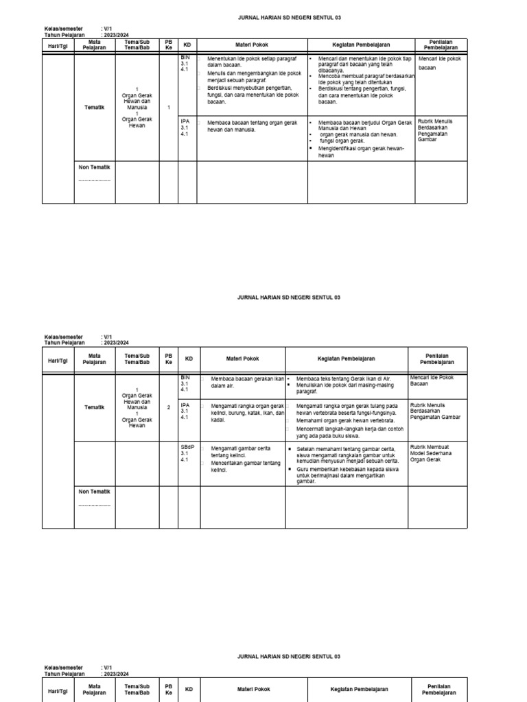 Jurnal Harian Kelas 5 Kurikulum Merdeka | PDF