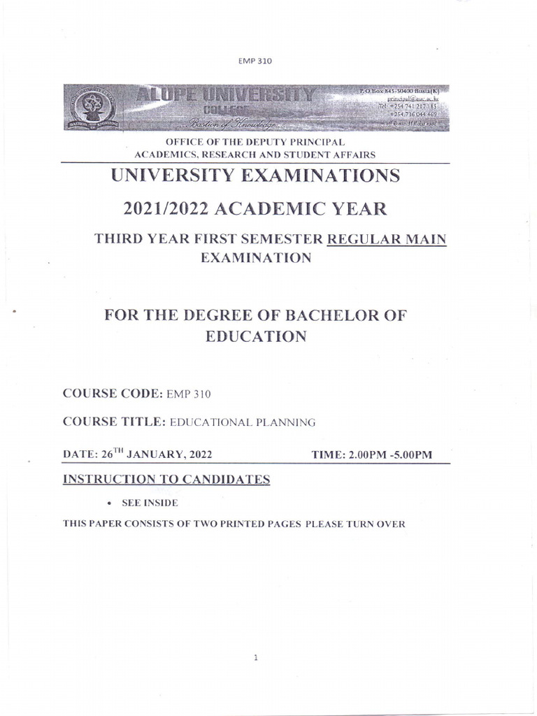 Emp 310 Educational Planning | PDF