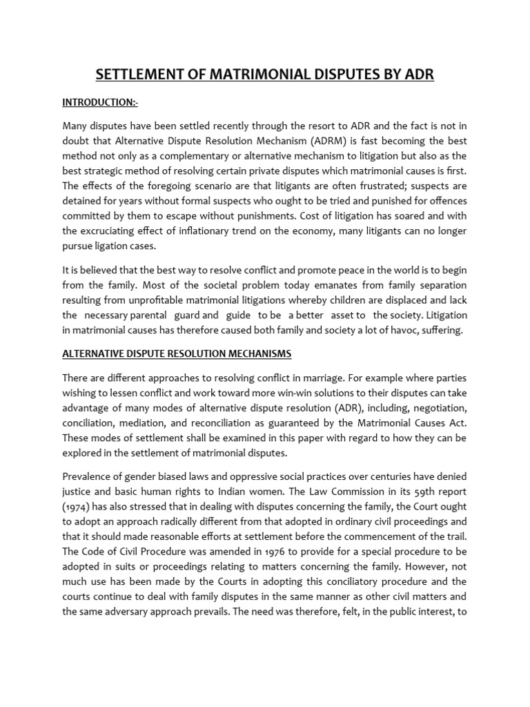 ADR - Module V-ADR & Matrimonial Disputes | PDF | Mediation ...
