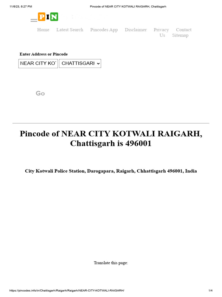 Pincode of Near City Kotwali Raigarh, Chattisgarh | PDF | Computing ...