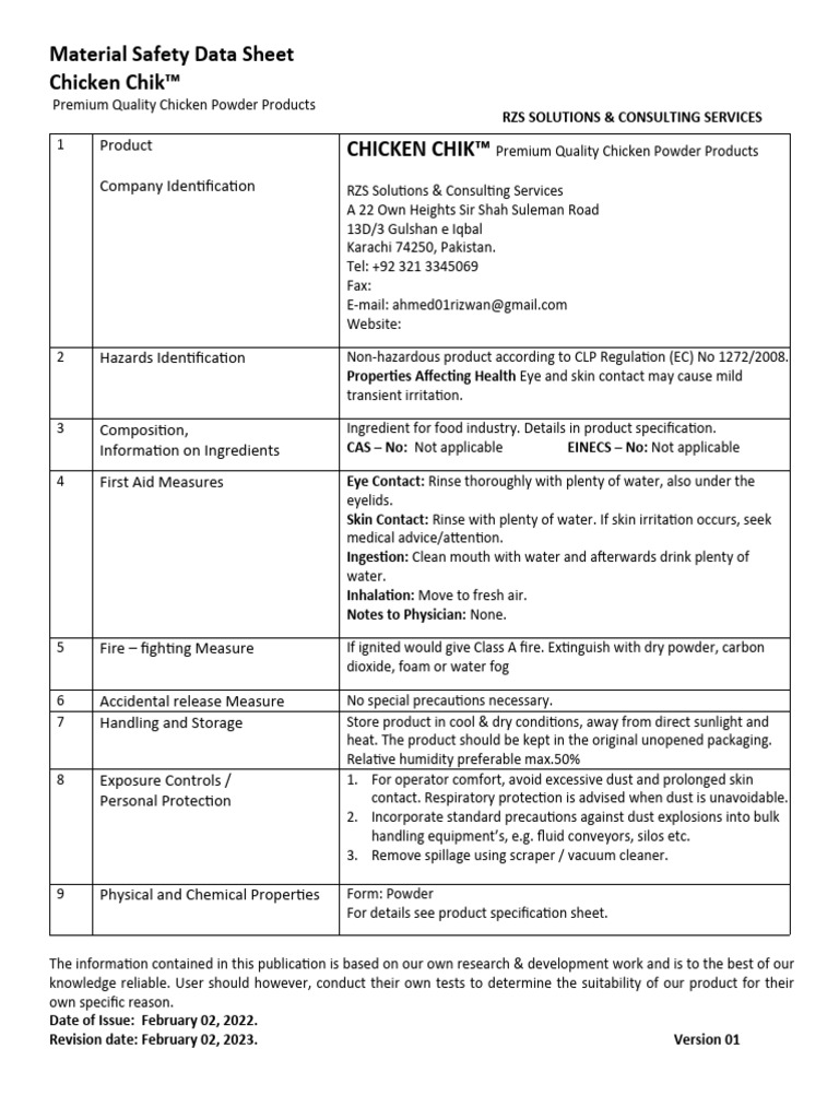 MSDS - Savory Booster (MSG Repalcer) | PDF | Toxicity | Water