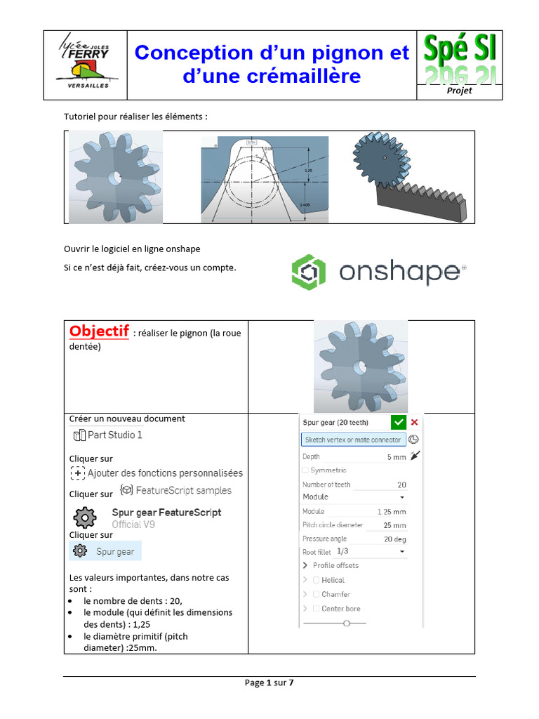 Pignon et crémaillère avec Onshape PDF Cercle Géométrie — free download