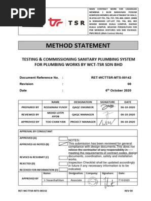 RET-WCTTSR-MTS-00142 Testing & Commissioning Sanitary Plumbing System