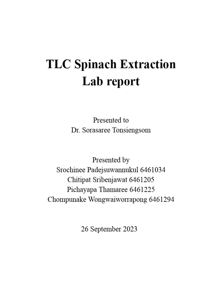 TLC Analysis of Spinach Pigments | PDF | Thin Layer Chromatography ...