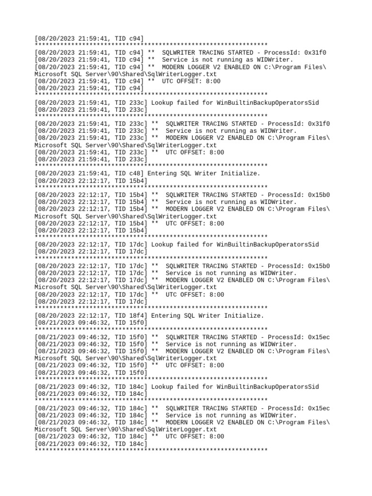 SQL Writer Tracing Log Analysis | PDF | Text File | Sql