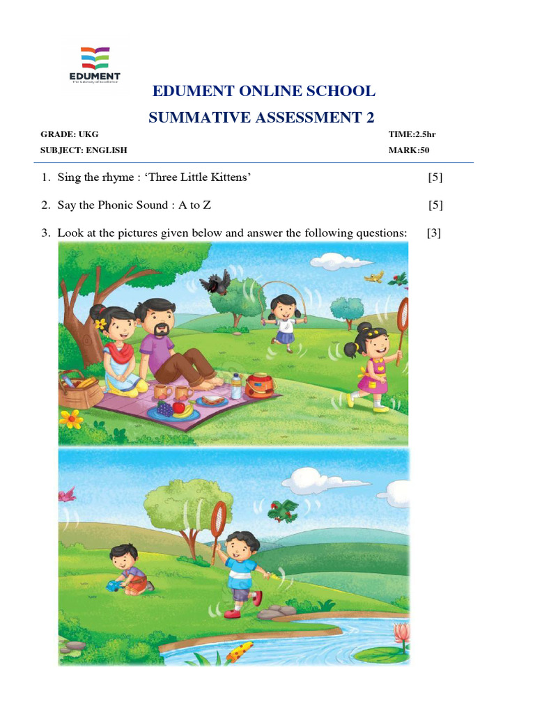 Ukg English Term 2 Question Paper PDF