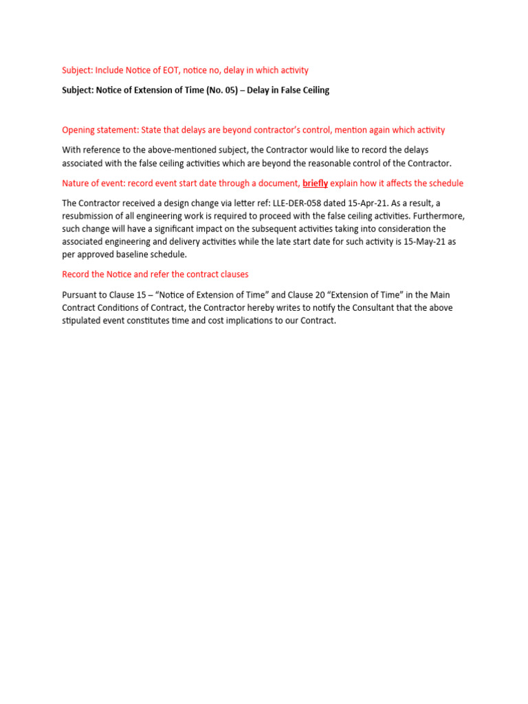Notice of EOT Template | PDF | Finance & Money Management | Technology ...