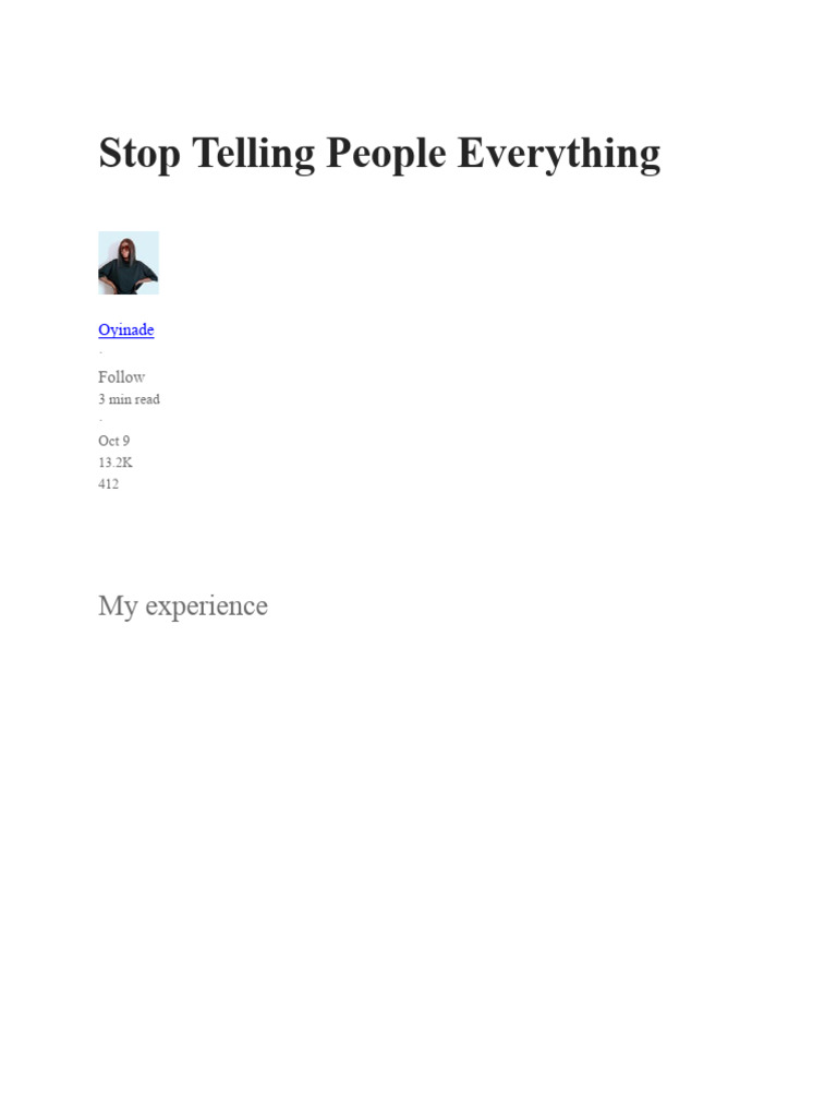 Stop Telling People Everything Pdf