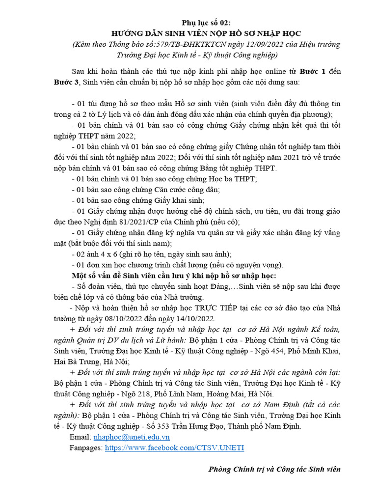 Phu Luc So 02. Huong Dan Sinh Vien Nop Ho So Nhap Hoc 1 | PDF