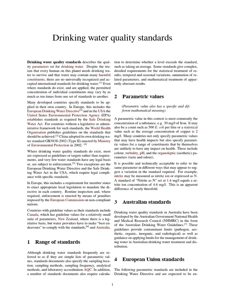 Drinking Water Quality Standards PDF Chemistry Chemical Substances