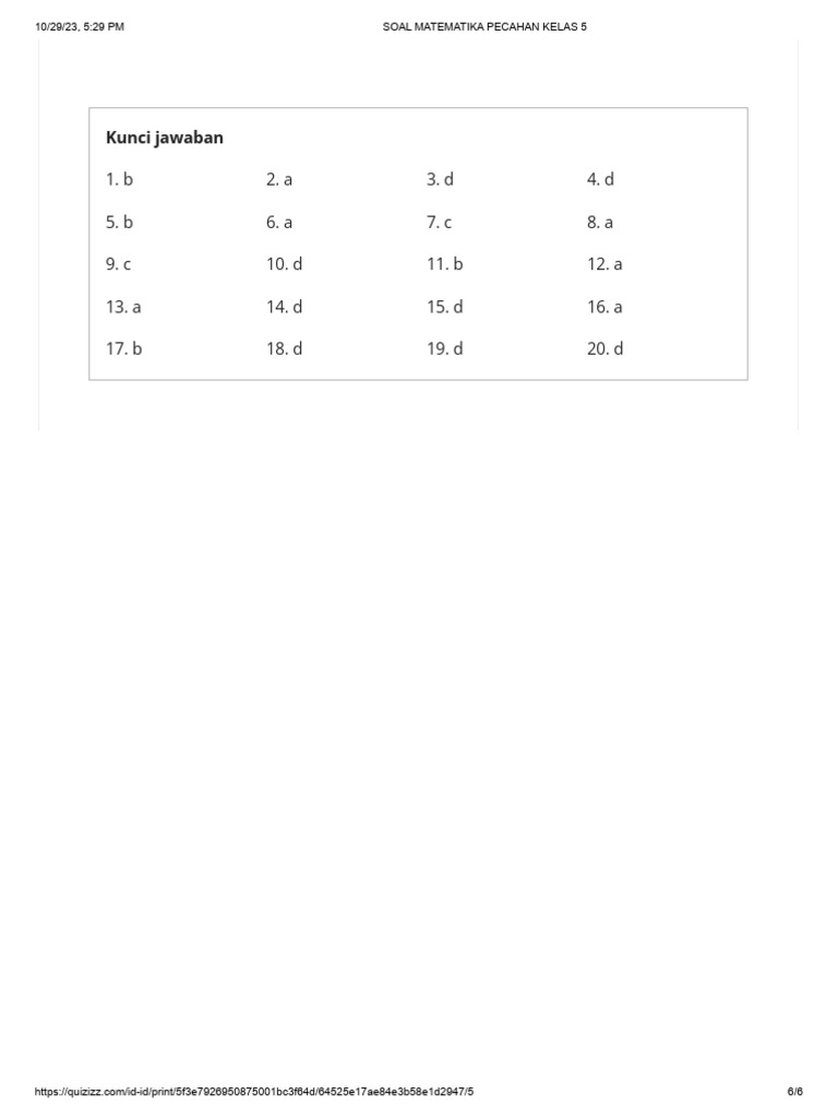 Quizizz Soal Matematika Pecahan Kelas 5 Part2 Pdf