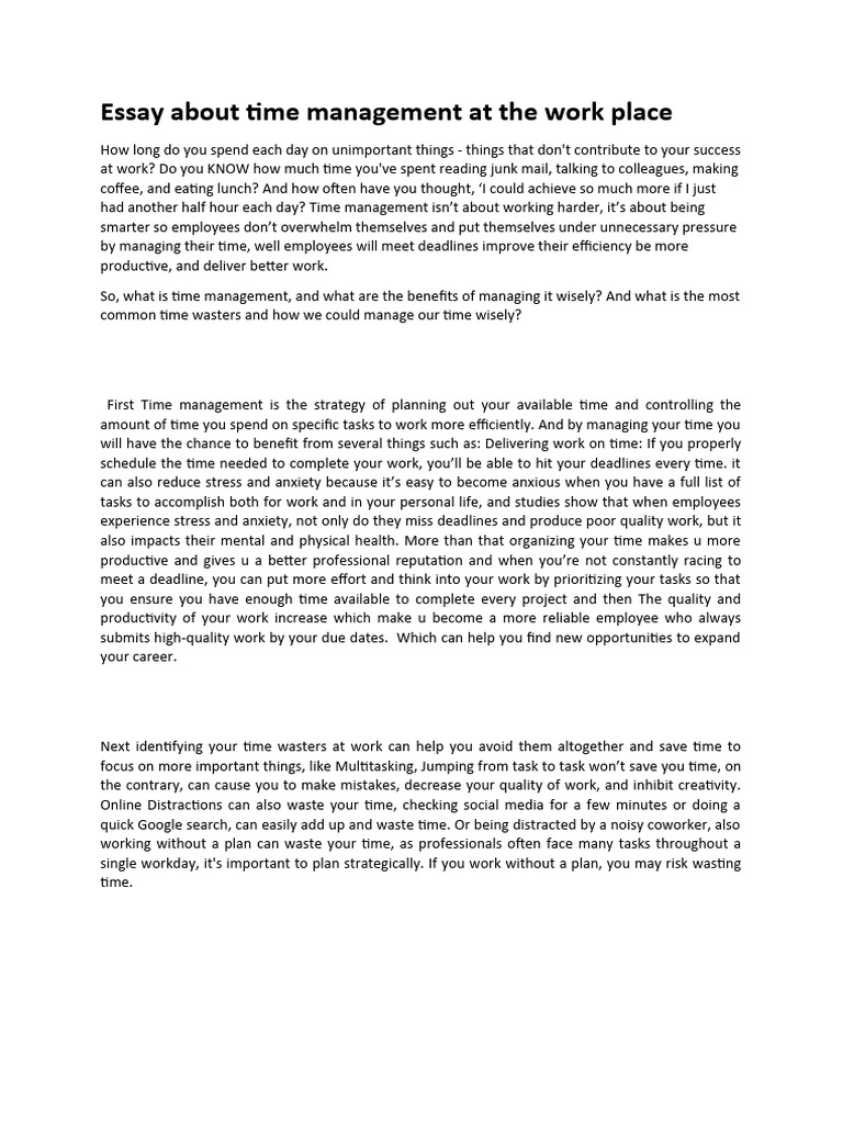 Essay About Time Management at The Work Place | PDF | Time Management ...