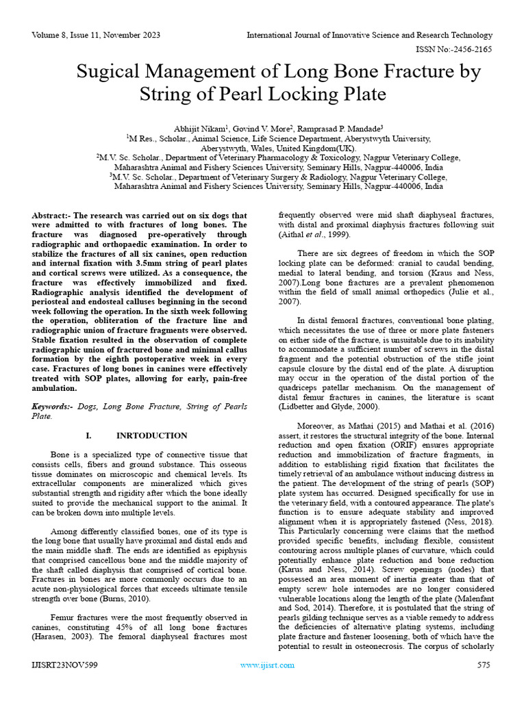 Sugical Management of Long Bone Fracture by String of Pearl Locking ...