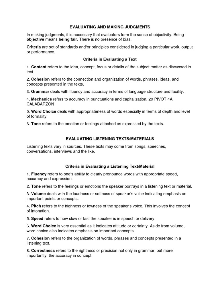 Evaluating and making judgments pdf