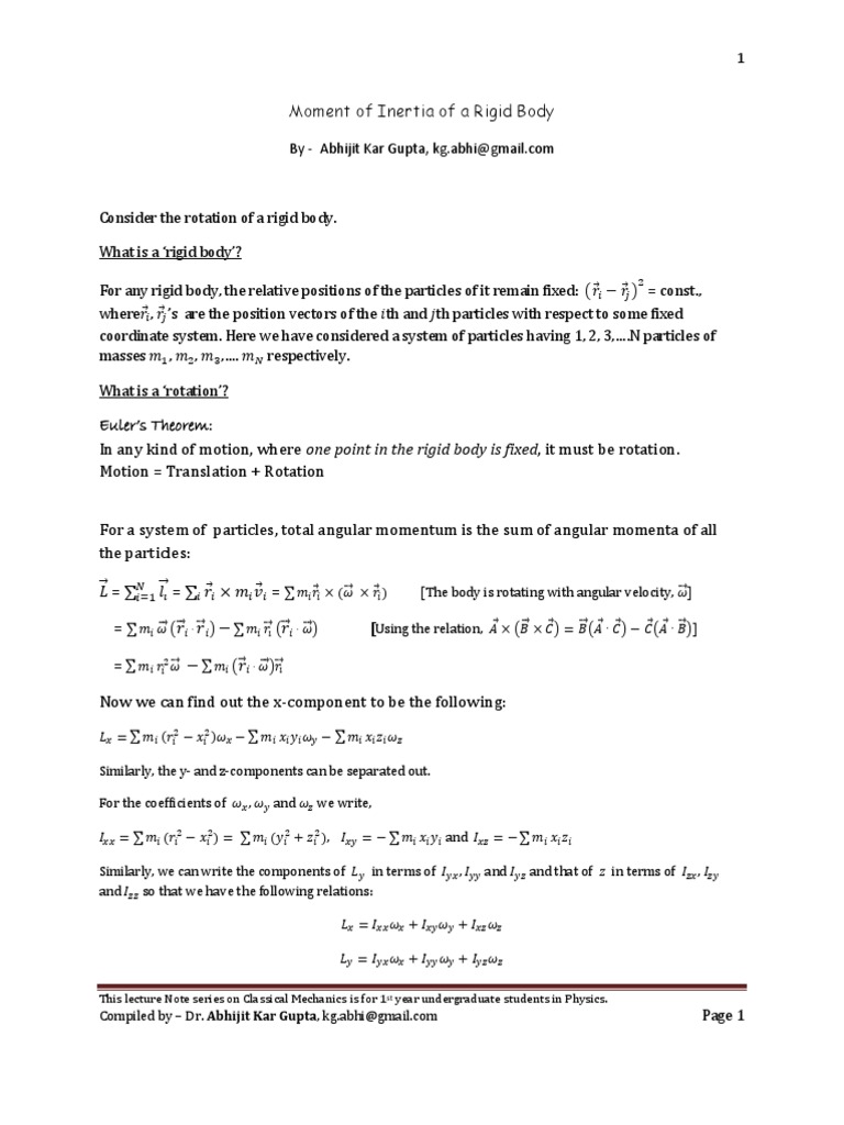 Moments and Products of Inertia, Inertia Tensor | PDF | Angular ...