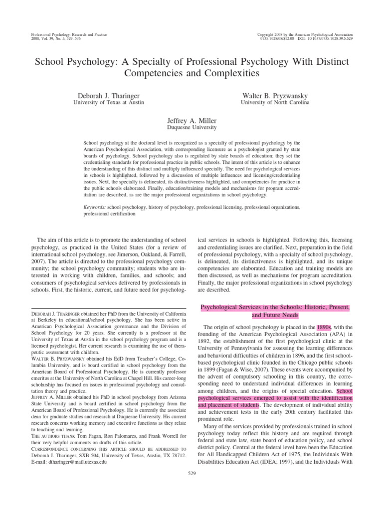 Bibliografia 5 School Psychology PDF School Psychology Psychologist