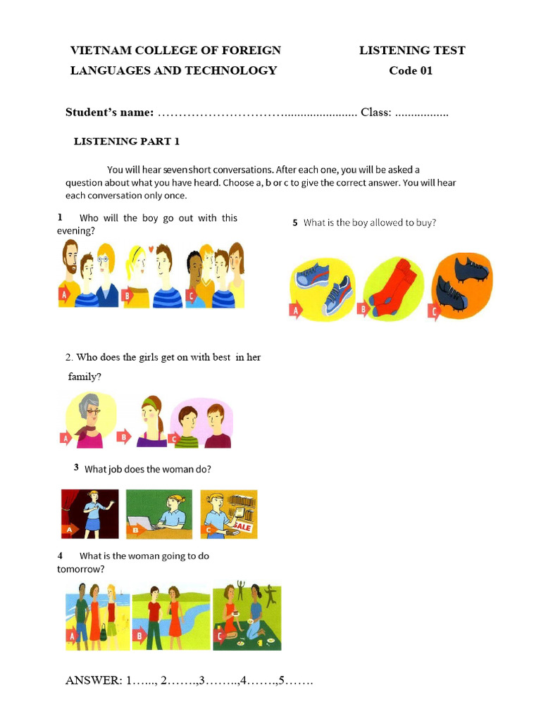 Listening Test 01 2022 | PDF