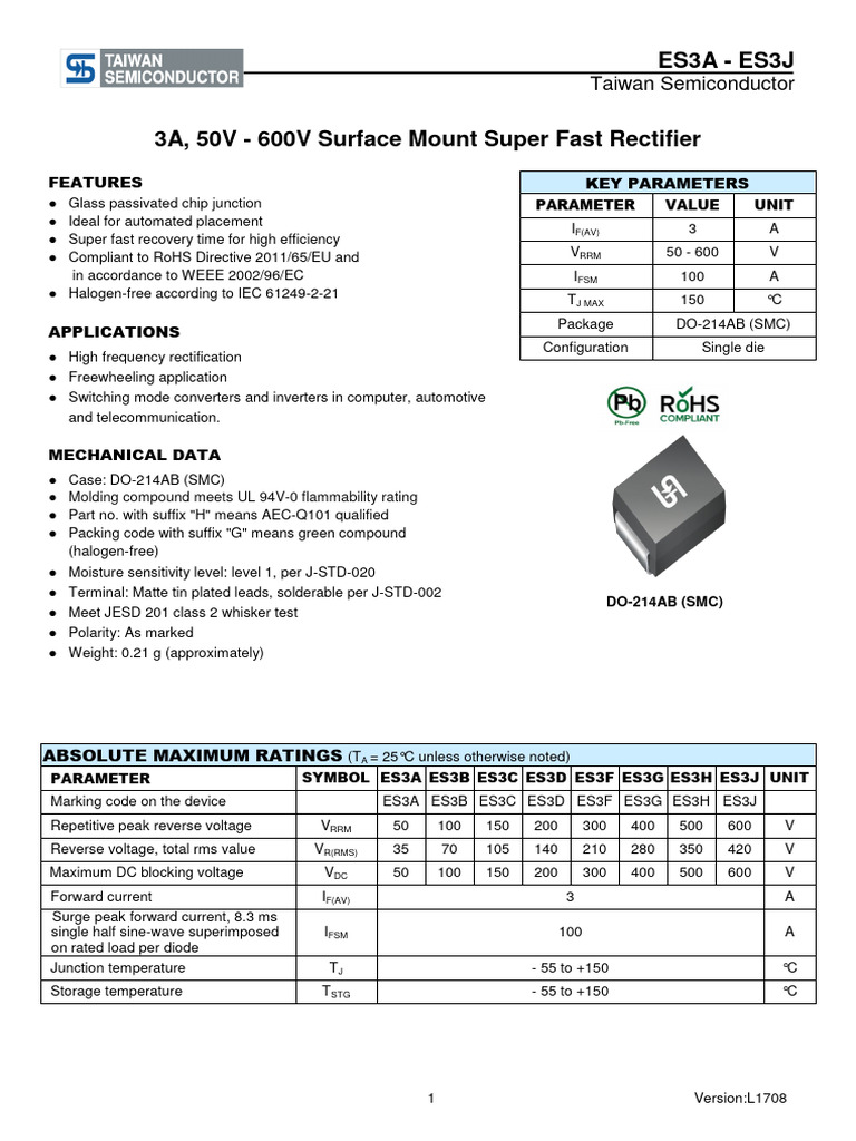 Es3a Series - L1708-1224660 | PDF | Diode | Rectifier