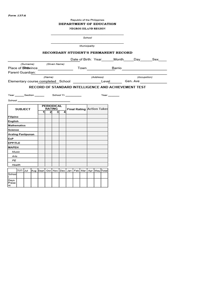 Secondary Student Record Form 137-A | PDF