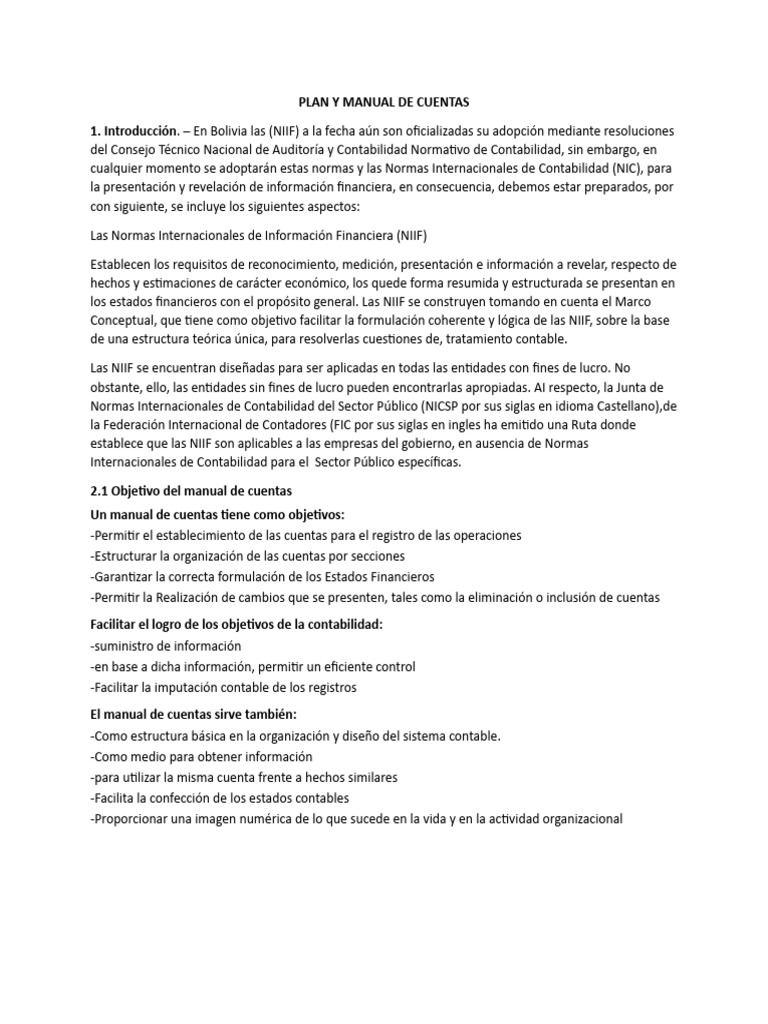 Plan y Manual de Cuentas en Bolivia | PDF | normas internacionales de ...