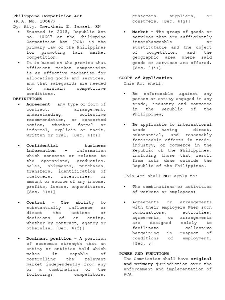 Philippine Competition Act Pdf Mergers And Acquisitions Prices
