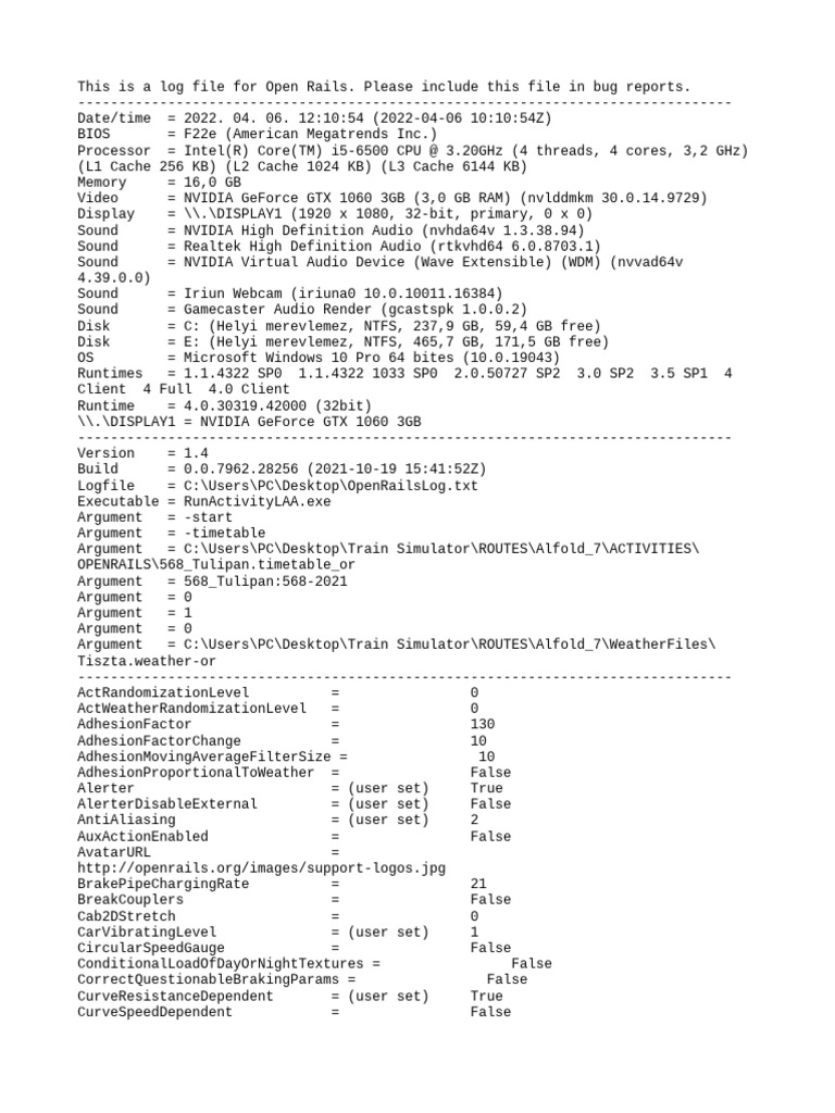 Open Rails Log File for Bug Reports | PDF | Cpu Cache | Computer ...