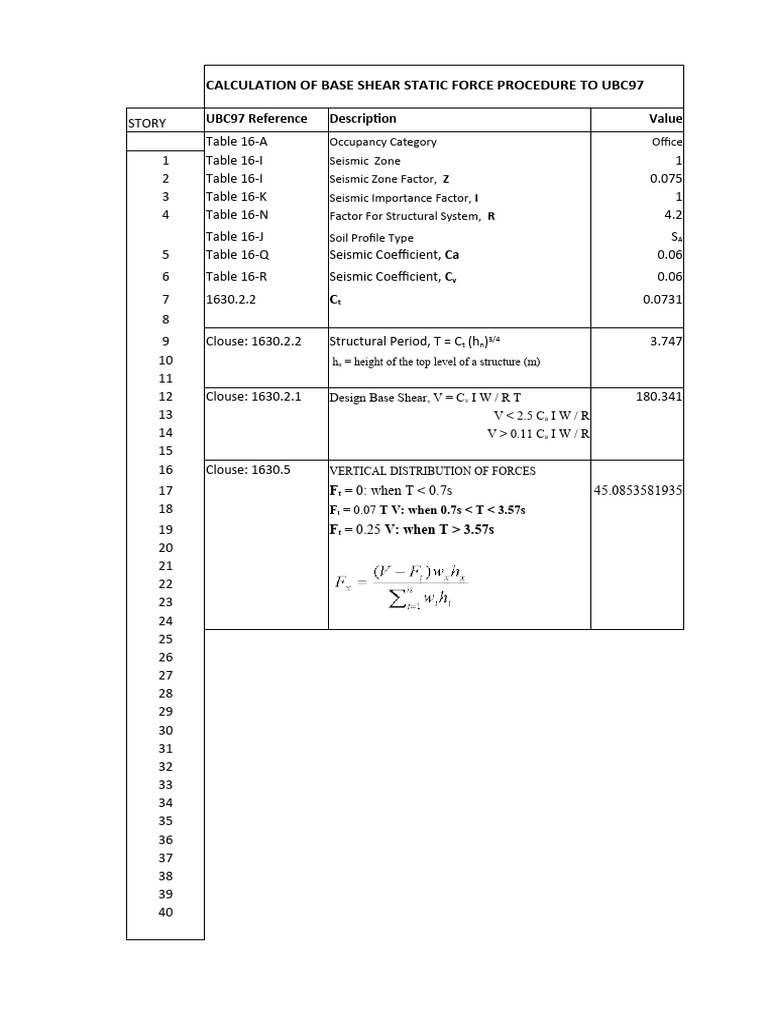 Base Shear Calculation for UBC97 | PDF | Applied And Interdisciplinary ...