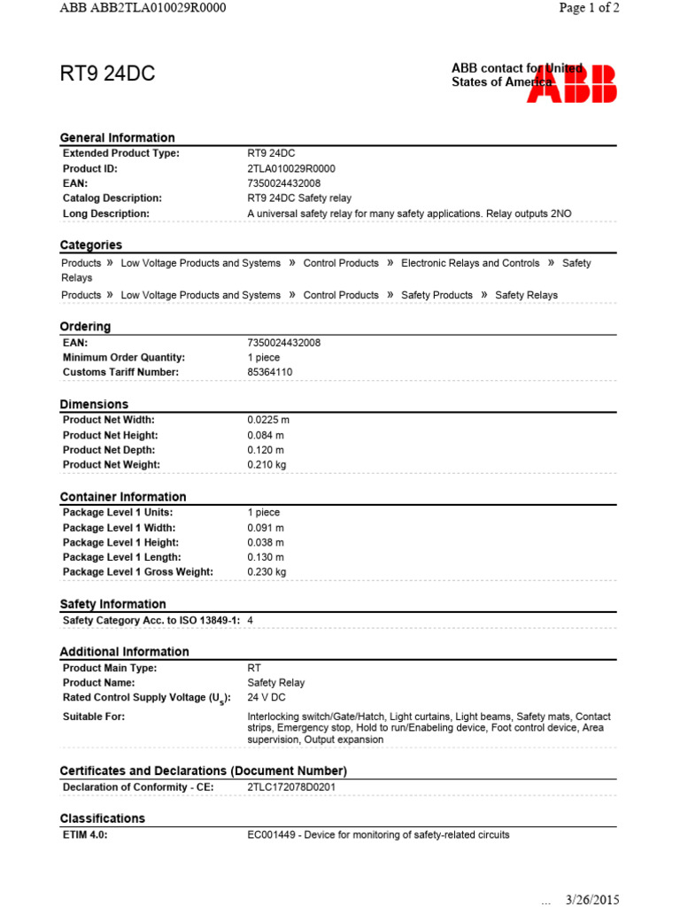Wiring Guide for ABB RT9 Safety Relay | PDF | Relay | Components