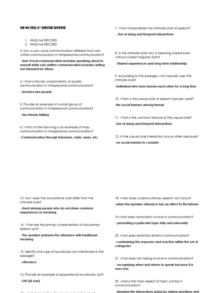 Communication Grade 11 2nd Quarter First Sem Reviewer | PDF ...