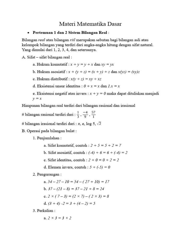 Materi Matematika Dasar untuk Pemula | PDF