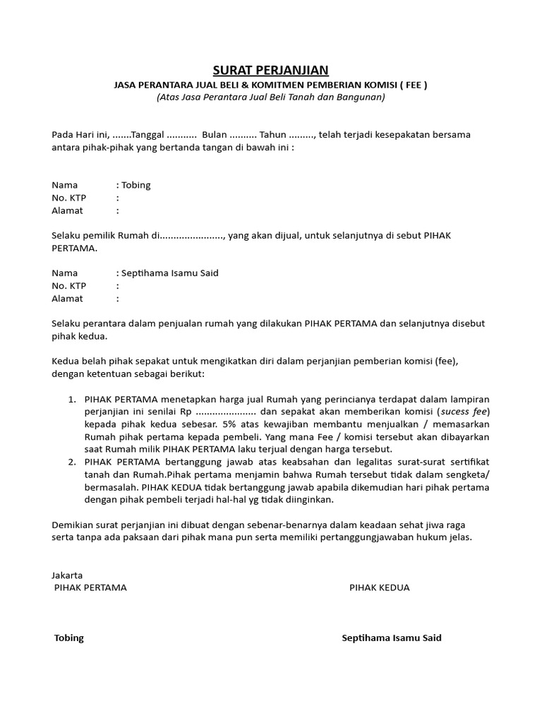 SuratPerjanjian Fee Jual Beli Rumah PDF