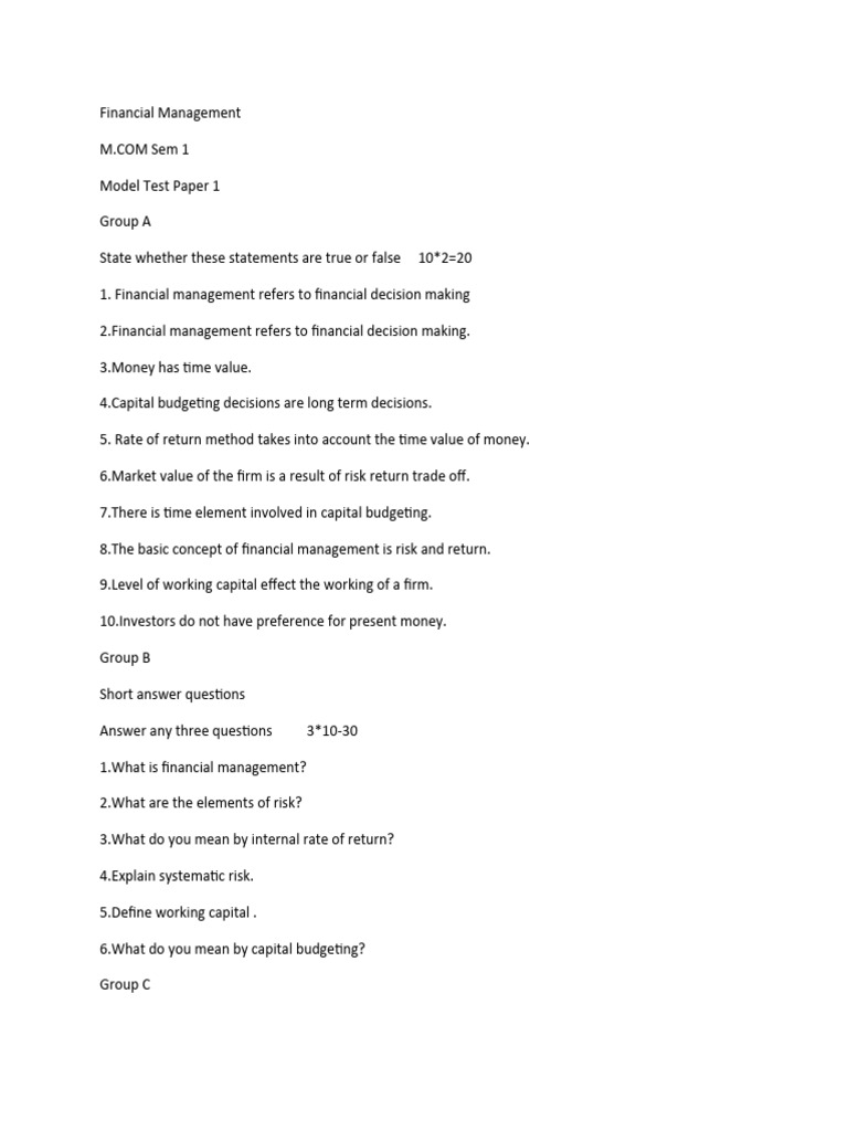 Financial Management Model Test Paper | PDF