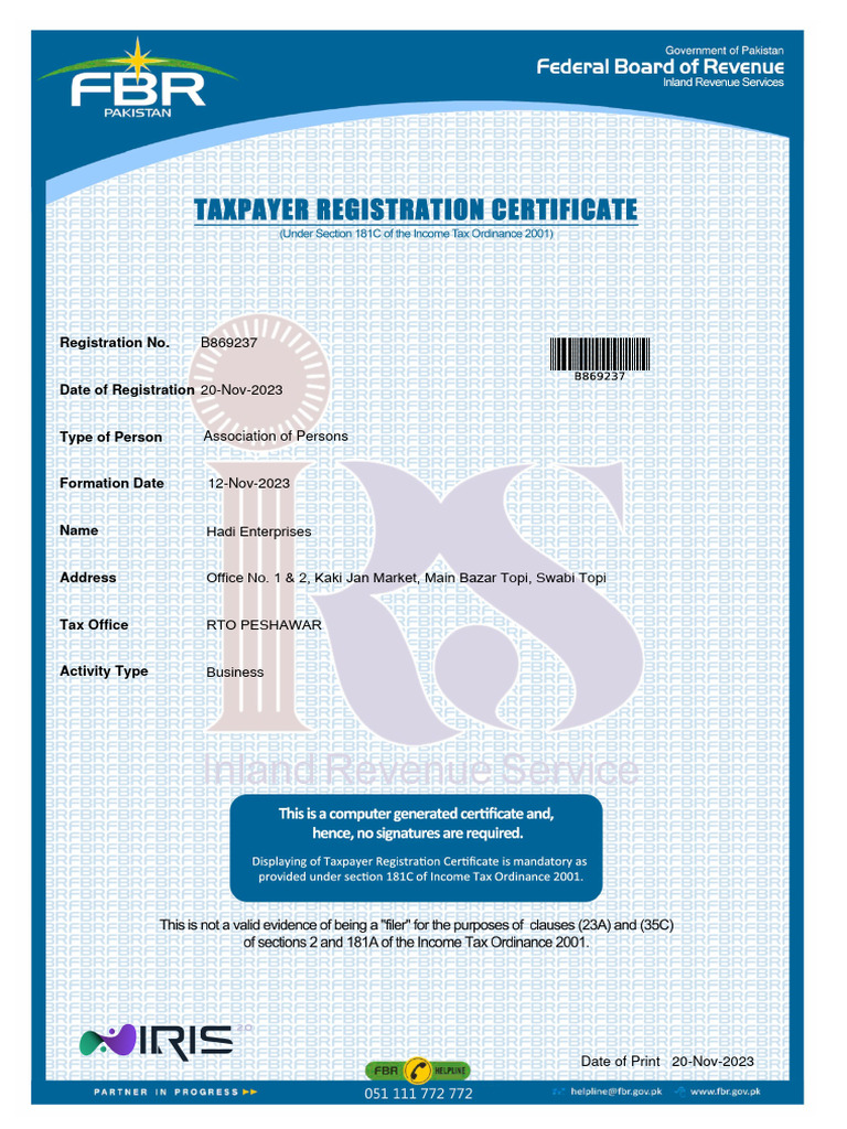 Hadi Enterprises Registration Details | PDF | Finance & Money ...