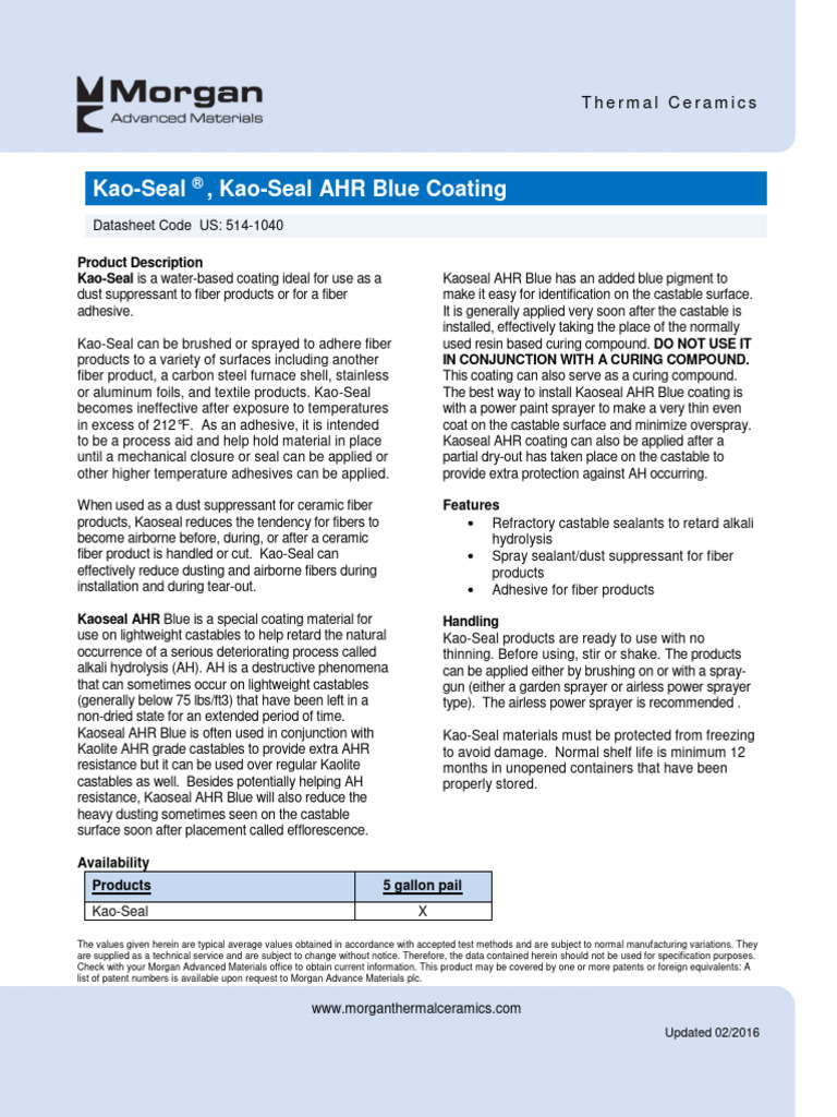 Product Coatings PDF Refractory Adhesive