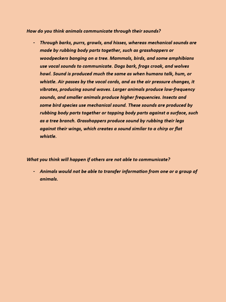 How Do You Think Animals Communicate Through Their Sounds PDF