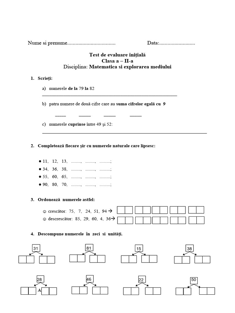 Test - de - Evaluare - Initiala - Clasa A II - Mem | PDF