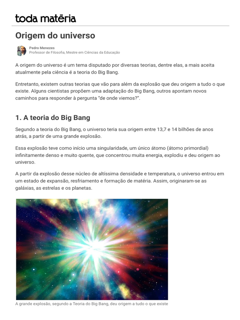 Origem Do Universo Teorias : TEORIAS SOBRE A ORIGEM DO UNIVERSO – YVBKHI